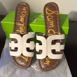 New White Leather Sam Eldeman Bay Slide Sandals Women’s 9